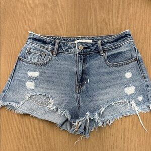 PACSUN High Rise Festival Blue Ripped Jean Shorts size 25
